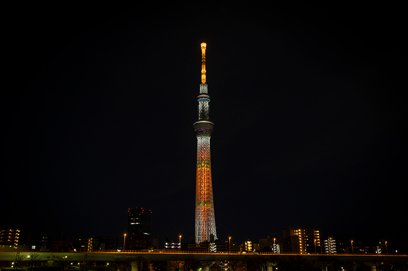 「日向坂46 WE R! in TOKYO SKYTREE(R) -日向坂46の虹-」より日向坂46メンバーのペンライトカラーをイメージしたライティング（丹生明里）